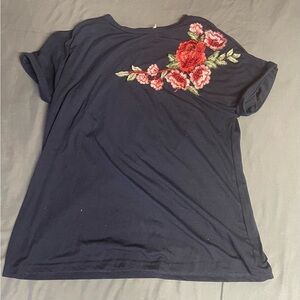 Floral Embroidered Black Top